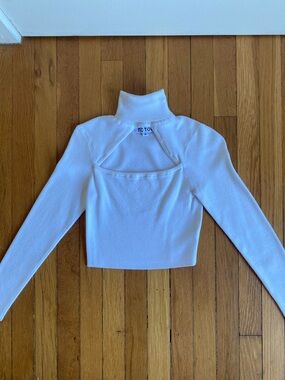Long-Sleeve Knit Turtle-Neck Crop Top